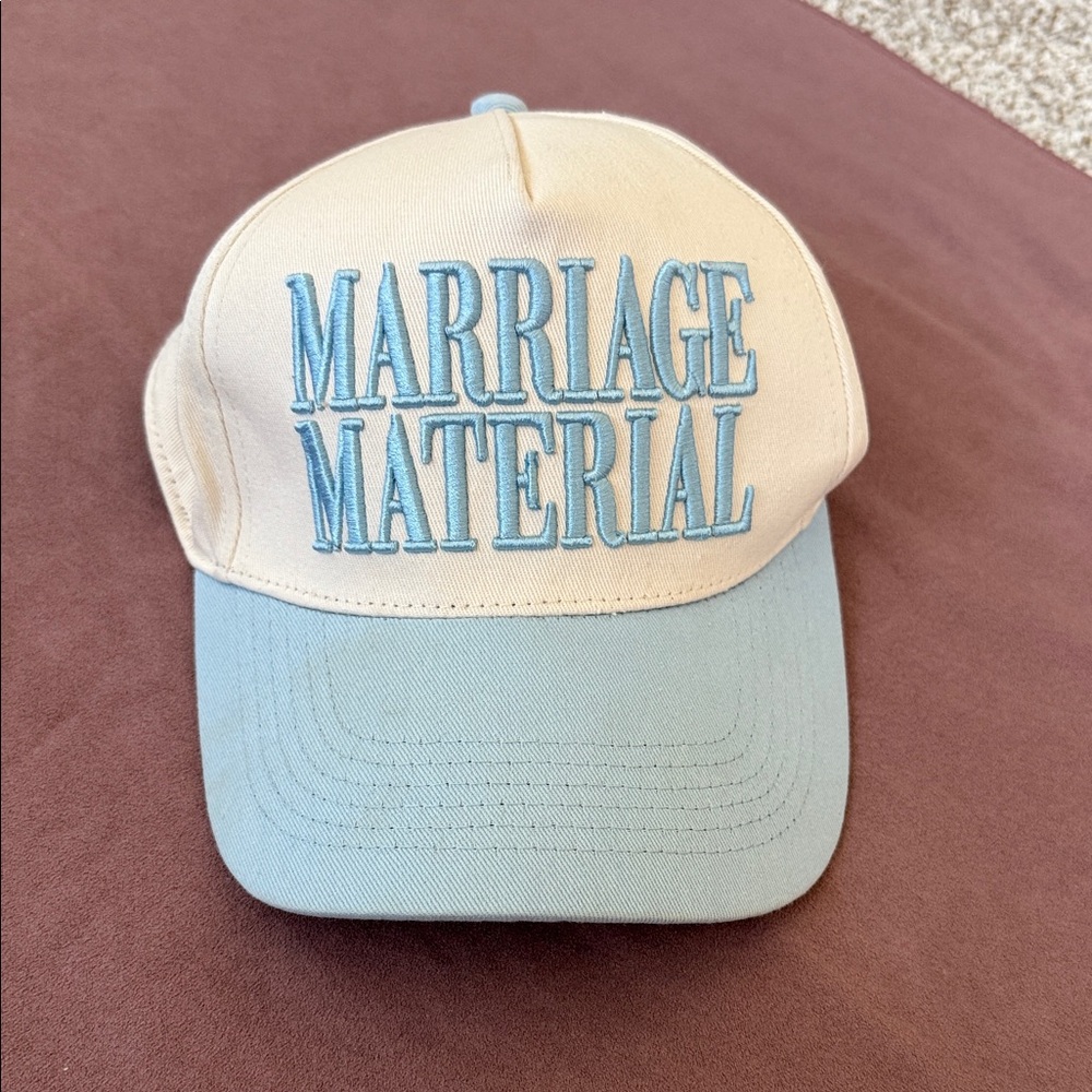 Beige and Blue Cap with Embroidered Text